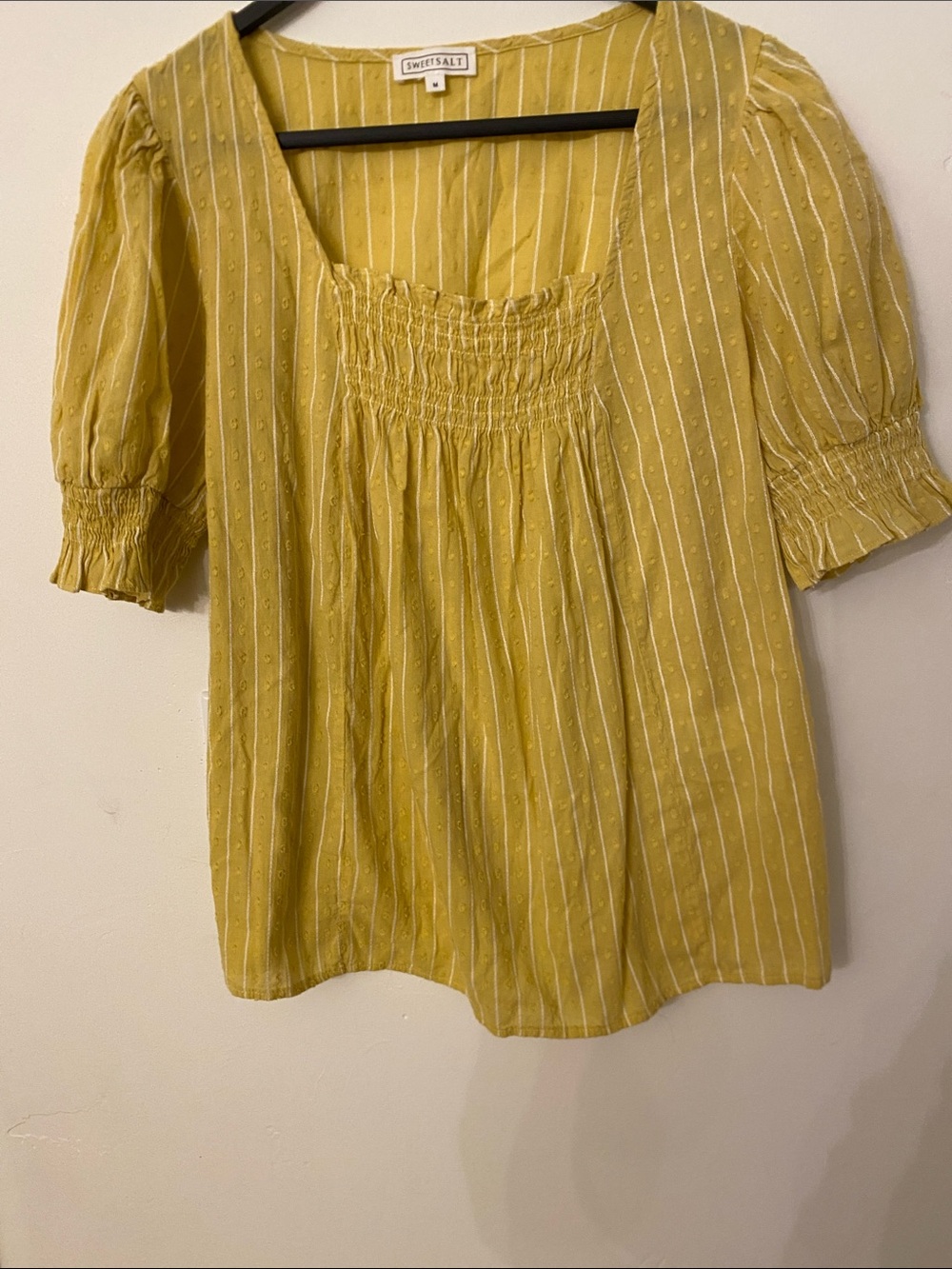 Mustard Yellow Smocked Square-Neck Blouse